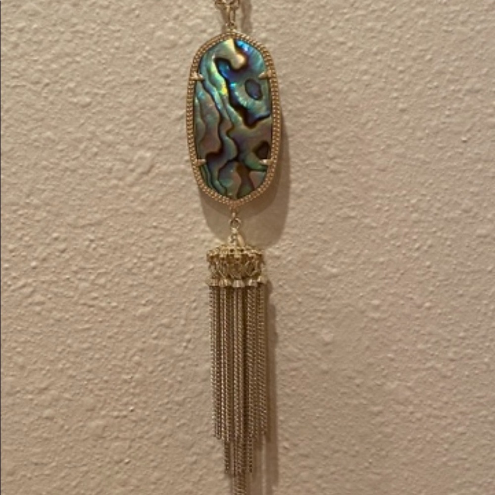 Long Kendra Scott necklace with Abalone shell and tassel.